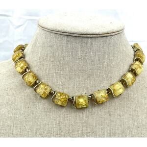 VTG Coro Confetti Necklace Thermoset‎ Lucite with Gold Flecks 16" Signed MCM